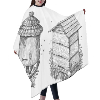 Personality  Wooden Hives. Hand Drawn Sketch Beekeeping, Honey, Bees. Vector Illustration Hair Cutting Cape