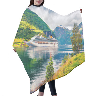 Personality  Sunny Summer Scene Of Geiranger Port, Western Norway. Colorful View Of Sunnylvsfjorden Fjord. Traveling Concept Background. Artistic Style Post Processed Photo Hair Cutting Cape