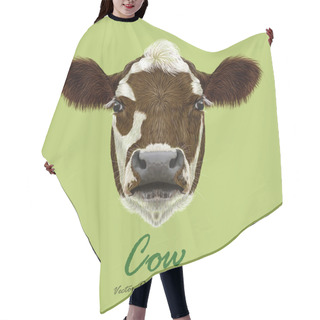 Personality  Cow Farm Animal Face. Vector Cute Agriculture Cattle Head Portrait. Realistic Fur Portrait Of Brown And White Spotted Calf Isolated On Green Background. Hair Cutting Cape