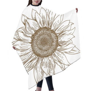 Personality  Engraving Drawing Illustration Of Big Sunflower Hair Cutting Cape