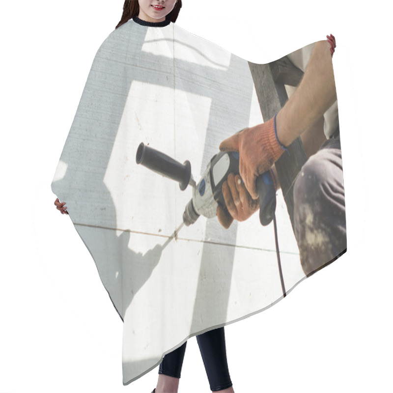 Personality  The Process Of Drilling Holes In The White Polyfoam  Hair Cutting Cape