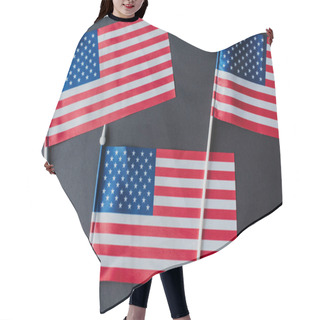 Personality  Top View Of Three American Flags With Stars And Stripes Isolated On Black  Hair Cutting Cape