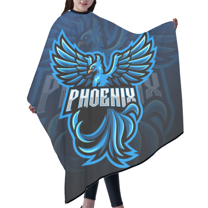 Personality  Blue Phoenix Esport Mascot Logo Design Hair Cutting Cape