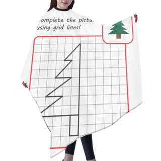 Personality  Educational Game For Kids. Simple Exercise. Fir Tree Drawing Using Grid. Vector Illustration. Hair Cutting Cape