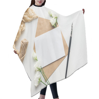 Personality  Top View Of Eustoma, Cloth, Envelope With Empty Card And Ink Pen On Grey Background Hair Cutting Cape