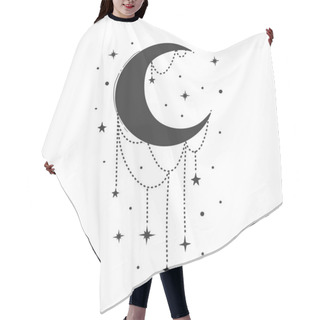 Personality  Modern Symbol Of The Crescent Moon With Decorations, Stylized Drawing, Engraving. Vector Illustration Isolated On White. Vintage Mystical Design In Boho Style, Tarot, Logo, Tattoo. Hair Cutting Cape