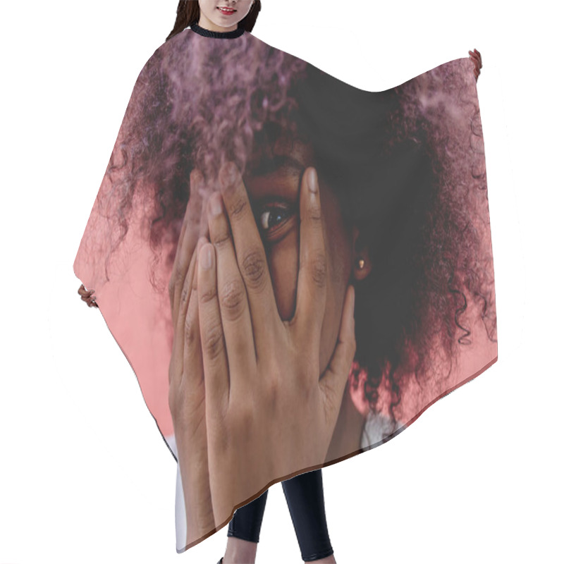 Personality  The African American Covered Her Face With Her Hands Hair Cutting Cape