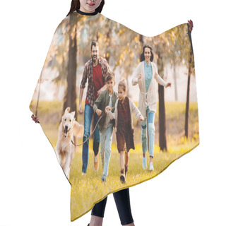 Personality  Family Running With Dog In Park Hair Cutting Cape