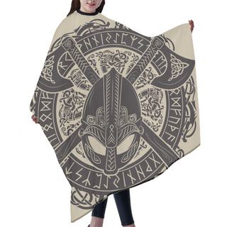Personality  Viking Helmet, Crossed Viking Axes And In A Wreath Of Scandinavian Pattern And Norse Runes Hair Cutting Cape