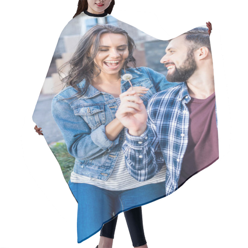 Personality  Young Couple Relaxing In Garden Hair Cutting Cape