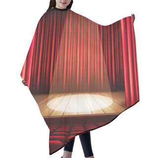 Personality  A Theater Stage With A Red Curtain, Seats And A Spotlight. Vecto Hair Cutting Cape