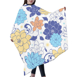 Personality  Vector Blue Gold Flowers Seamless Pattern Hair Cutting Cape