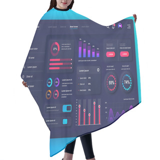 Personality  Neumorphic Dashboard UI Kit. Admin Panel Vector Design Template With Infographic Elements, HUD Diagram, Info Graphics. Website Dashboard For UI And UX Design Web Page. Neumorphism Style. Hair Cutting Cape