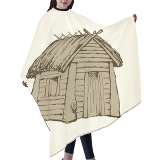 Personality  Wooden House. Vector Drawing Hair Cutting Cape