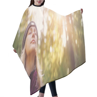 Personality  Young Woman Hiking And Going Camping In Nature Hair Cutting Cape