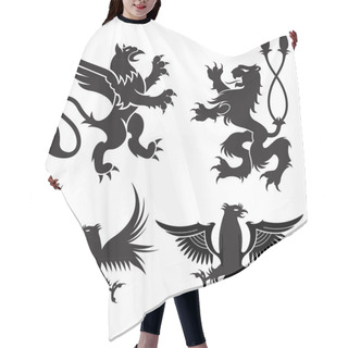 Personality  Ancient Heraldic Griffins Symbols Of Black Majestic Beasts With Body Of Lion, Angel Wings And Eagle Heads. For Heraldic Design Or Tattoo Hair Cutting Cape