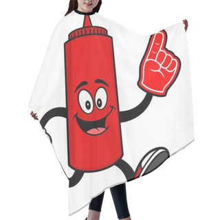 Personality  Ketchup Running With A Foam Hand - A Cartoon Illustration Of A Ketchup Bottle Mascot. Hair Cutting Cape
