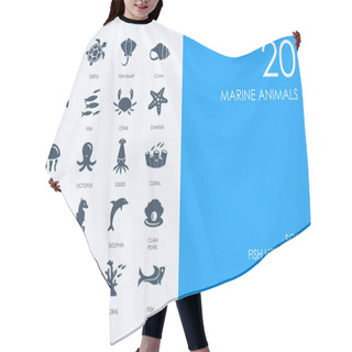Personality  Set Of Icons On Blue Background Hair Cutting Cape