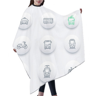 Personality  City Transport, Tram, Train, Bus, Bike, Taxi, Trolleybus, Line Round Modern Icon Hair Cutting Cape