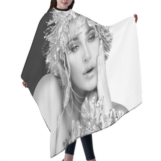 Personality  Winter Beauty. Party Girl With Silver Hairstyle Hair Cutting Cape