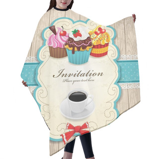 Personality  Vintage Frame With Cupcake & Coffee Template Hair Cutting Cape