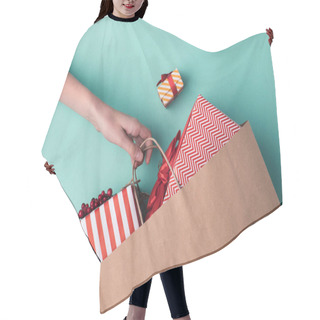 Personality  Hand Holding Paper Bag With Presents Hair Cutting Cape