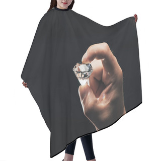 Personality  Partial View Of Man Holding Big Clear Shiny Diamond Isolated On Black  Hair Cutting Cape