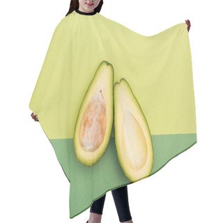 Personality  Top View Of Fresh Ripe Avocado Halves On Bicolor Background Hair Cutting Cape
