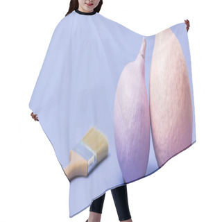 Personality  Panoramic Shot Of Painted Pink And Violet Pumpkins With Paintbrush On Violet Background Hair Cutting Cape