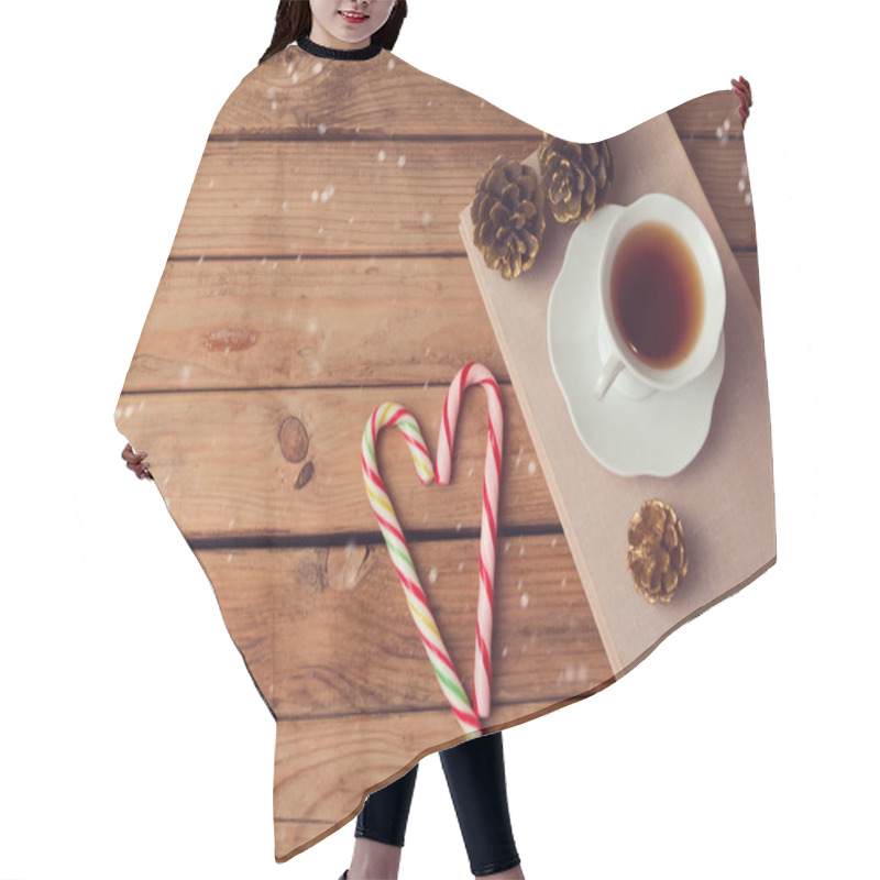 Personality  Tea Cup On Books With Candy Hair Cutting Cape