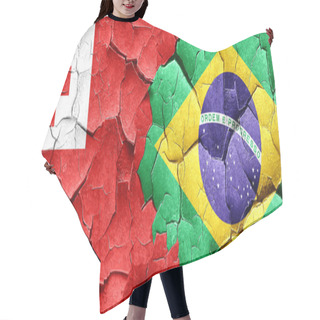 Personality  Tonga Flag With Brazil Flag On A Grunge Cracked Wall Hair Cutting Cape