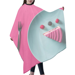 Personality  Top View Of Piece Of Pink Cake With Berries On Plate On Pink Surface Hair Cutting Cape