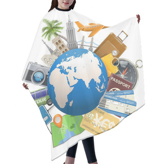Personality  Vector Tourism Concept With Globe Hair Cutting Cape