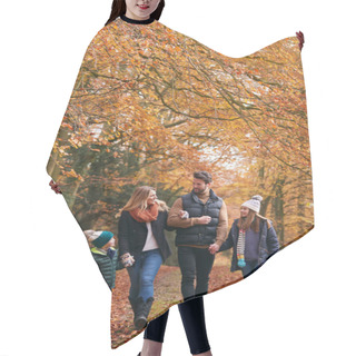 Personality  Family Walking Arm In Arm Along Autumn Woodland Path Together Hair Cutting Cape