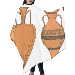 Personality  Vector Antique Greek Amphoras. Black And White Engraved Ink Art. Isolated Ancient Illustration Element. Hair Cutting Cape