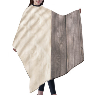 Personality  Top View Of Textured Sand And Wooden Brown Board With Copy Space Hair Cutting Cape