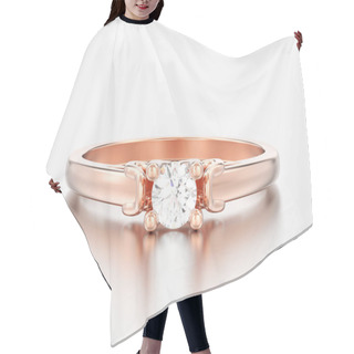 Personality  3D Illustration Rose Gold Solitaire Wedding Diamond Ring With Heart Prongs On A Grey Background Hair Cutting Cape