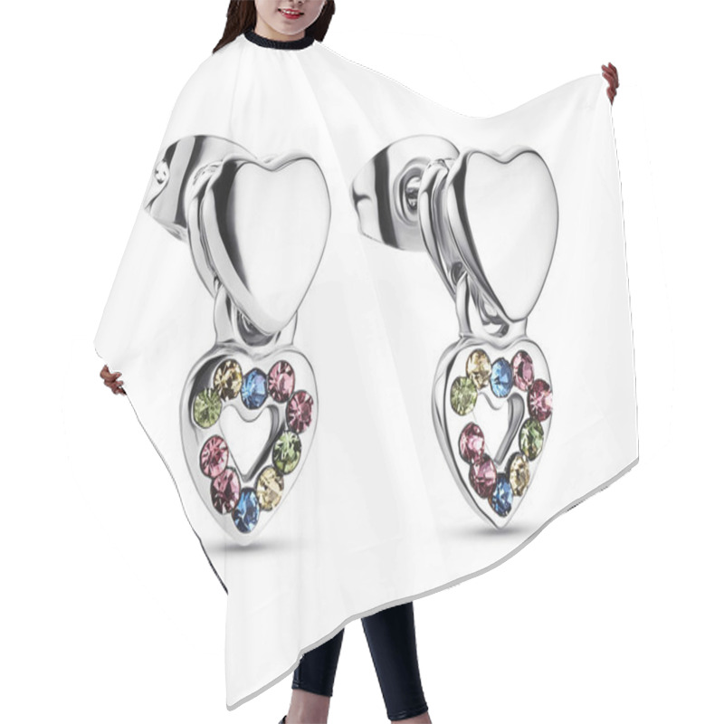 Personality  Elegant Drop Earrings White Gold With Diamonds, On White Background, Heart Shape Hair Cutting Cape