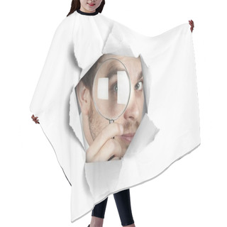 Personality  Businessman Looking Through A Paper Hole Hair Cutting Cape