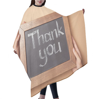 Personality  Partial View Of Man Holding Chalkboard With Thank You Lettering Hair Cutting Cape