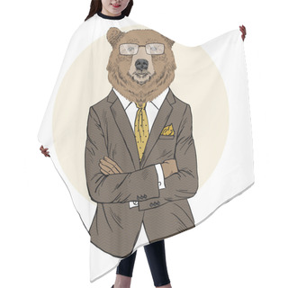 Personality  Brown Bear Dressed Up In Office Suit Hair Cutting Cape