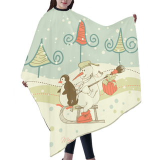 Personality  Cute Christmas Greeting Card, Winter Scene Hair Cutting Cape