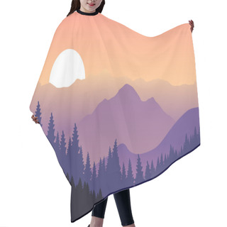 Personality  Purple Mountains On A Background Of Pink Sky. Hair Cutting Cape