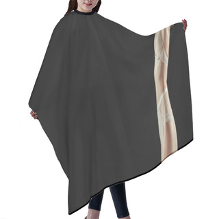 Personality  Horizontal Image Of Woman In Beige Lingerie Isolated On Black  Hair Cutting Cape