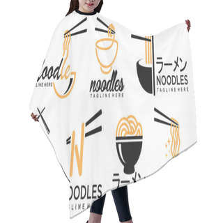 Personality  Noodle With Chopstick Logo Icon Set Design For An Asian Restaurant Business Hair Cutting Cape