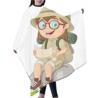 Personality  Cartoon Girl Scout On Rock Reading A Map Hair Cutting Cape