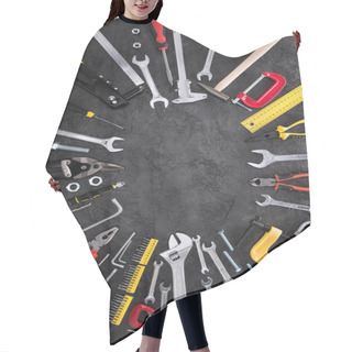 Personality  Top View Of Set Of Construction Tools On Black Background Hair Cutting Cape