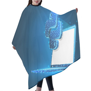 Personality  Python Coding Language Sign On White Notebook Screen. Device, Programming, Developing Concept. Abstract, Digital, Wireframe, Low Poly Mesh, Vector Blue Neon 3d Illustration. Triangle, Line, Dot, Star Hair Cutting Cape