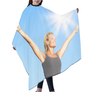 Personality  Healthy Young Woman Over Blue Sky Hair Cutting Cape