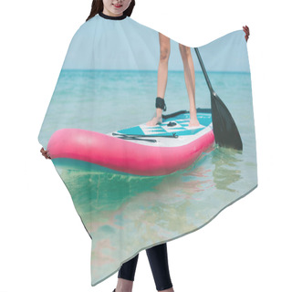 Personality  Cropped View Of Woman On Stand Up Paddle Board On Sea  Hair Cutting Cape